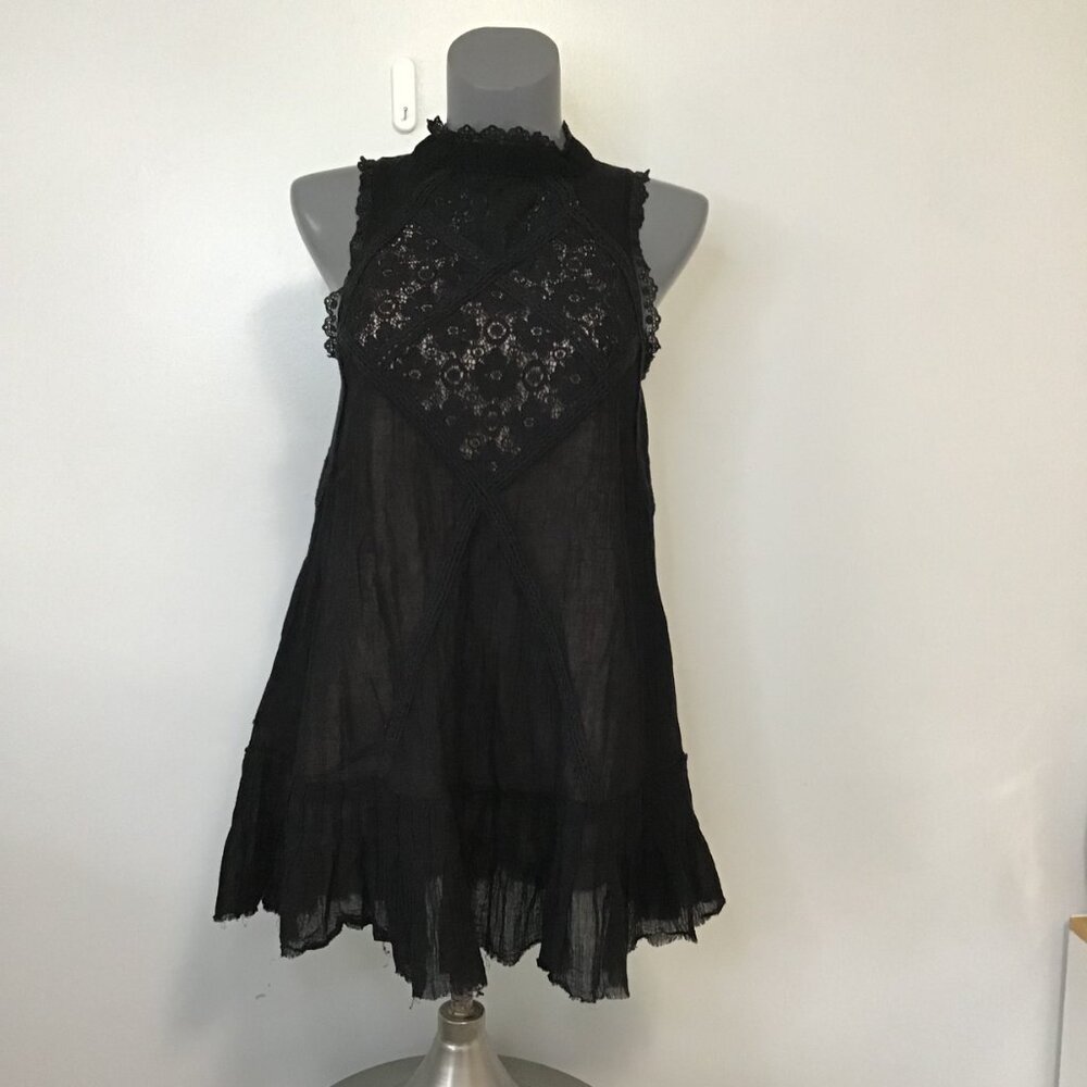 DePhilo Whimsigoth Black Lace Babydoll Mini Dress Size M